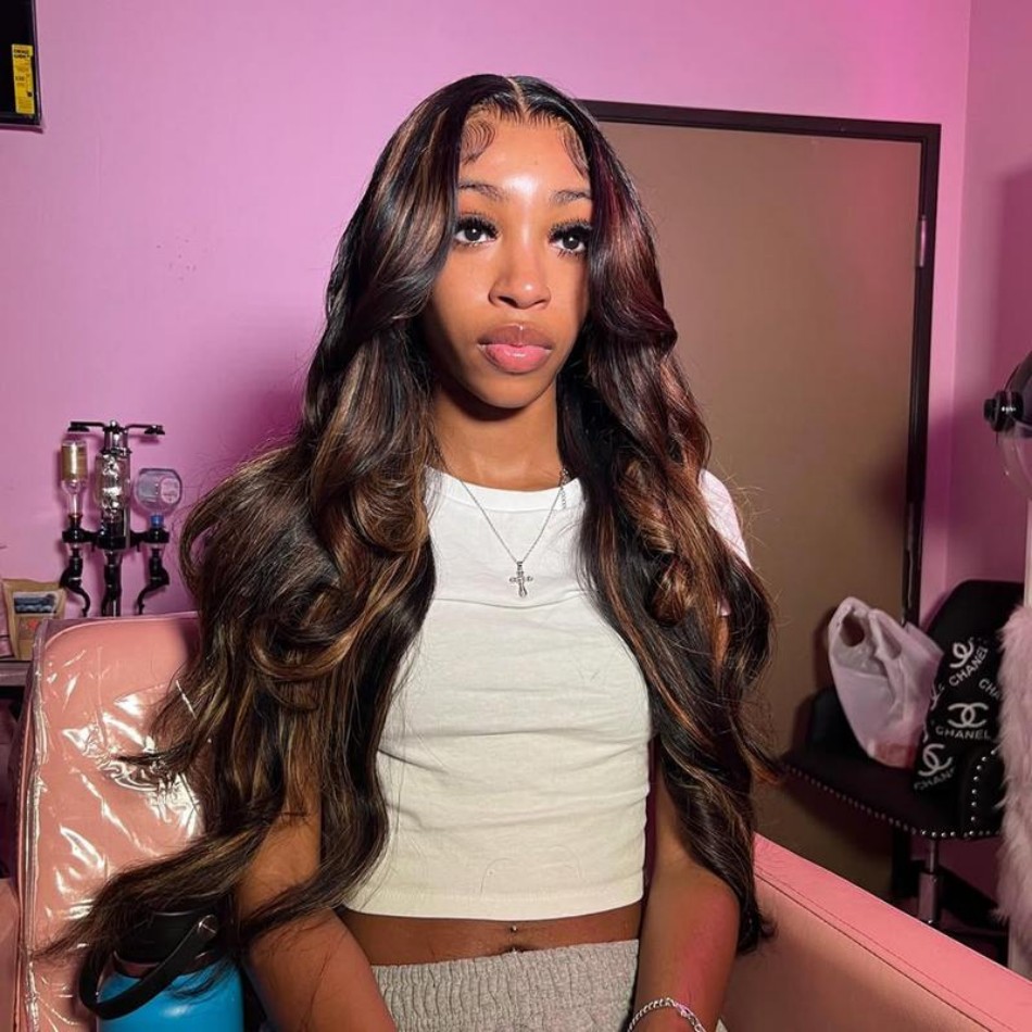 P1B30 Highlight Ombre Body Wav - Hd Lace Frontal Wig Human Hair Pre Plucked ulasan dan harga