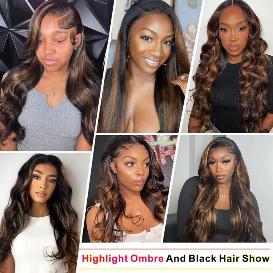 P1B30 Highlight Ombre Body Wav - Hd Lace Frontal Wig Human Hair Pre Plucked ulasan dan harga