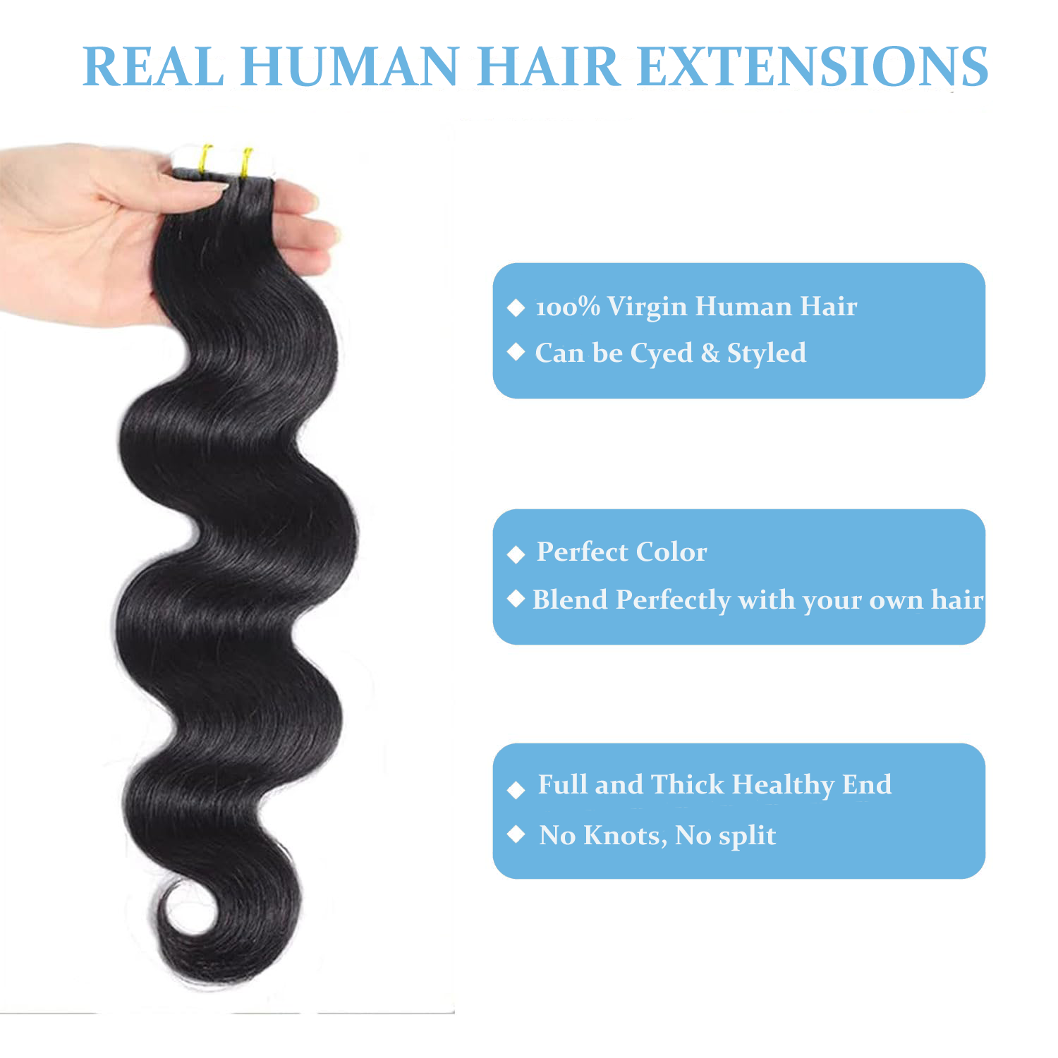 Long Body Wave Tape in Human H - Invisible Tape In Extensions Real Hair ulasan dan harga