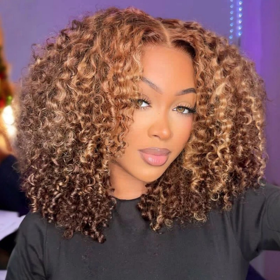 P4/27 Highlight Curly Short Bo - Glueless Wear And Go Human Hair Wig ulasan dan harga