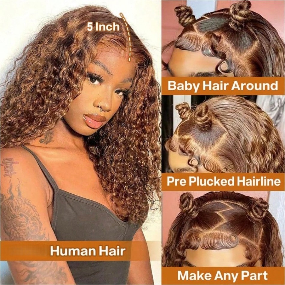P4/27 Highlight Curly Short Bo - Glueless Wear And Go Human Hair Wig ulasan dan harga