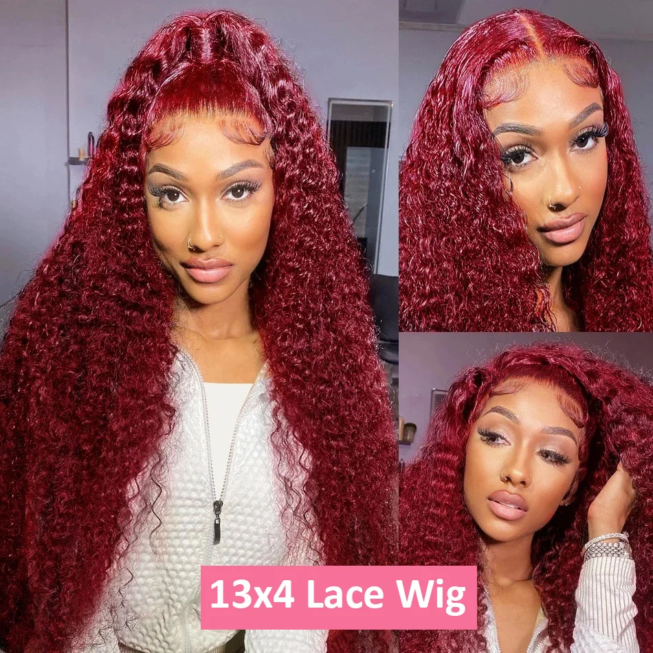 200 Density Burgundy Deep Wave - Lace Front Wigs ulasan dan harga